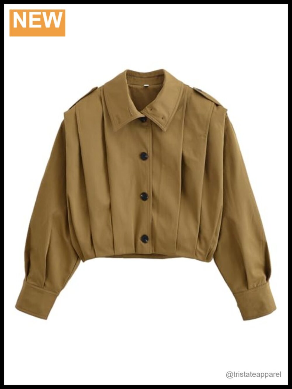 Cropped Pleated Trench Coat Relaxed Fit Button Down Women's Jacket
